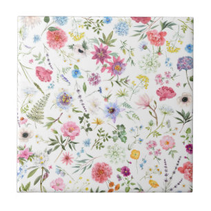 Aquarell-Wildblumen-Botanischer-Garten-Muster Fliese