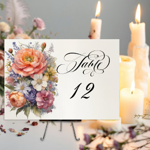 Aquarell-Wildblumen - Creme Tischnummer