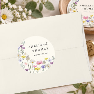 Aquarell-Wildblumen-Farbige-Floral-Hochzeit Runder Aufkleber