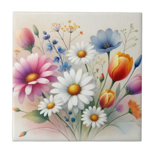 Aquarell-Wildblumen-Frühlings- und Sommerdekoratio Fliese