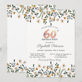 Aquarell-Wildblumen-Gartenparty 60. Geburtstag Einladung