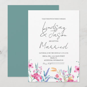 Aquarell-Wildblumen-Grün-Script-Hochzeit Einladung