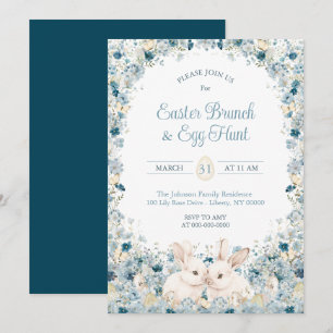 Aquarell-Wildblumen-Häschen Oster-Sonntagsbrunch Einladung