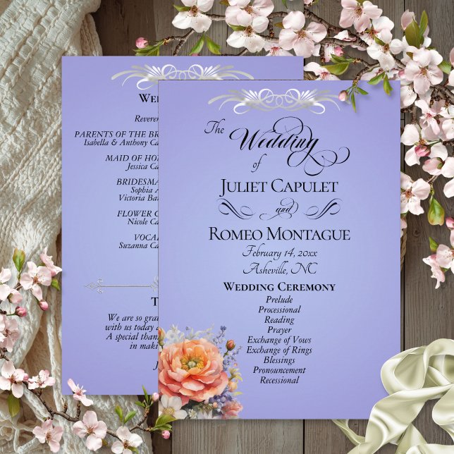 Aquarell-Wildblumen - Himmelblau-Hochzeit Programm (Von Creator hochgeladen)