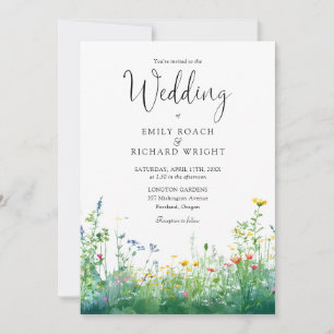 Aquarell-Wildblumen-Hochzeit alles in einem Einladung