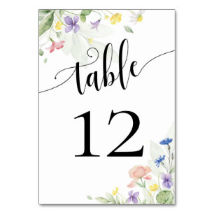 Aquarell-Wildblumen-Hochzeit-Regenbogen-Blumen-Pan Tischnummer