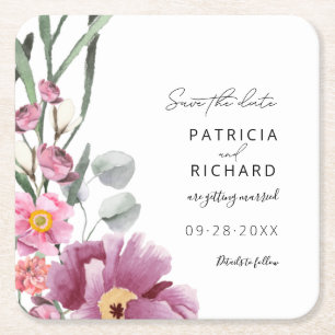 Aquarell-Wildblumen-Hochzeit-Save-The-Date Rechteckiger Pappuntersetzer