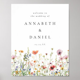 Aquarell-Wildblumen-Hochzeitsbegrüßung Poster