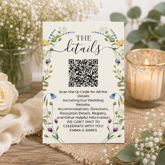 Aquarell-Wildblumen-Hochzeitsdetails QR-Code Begleitkarte