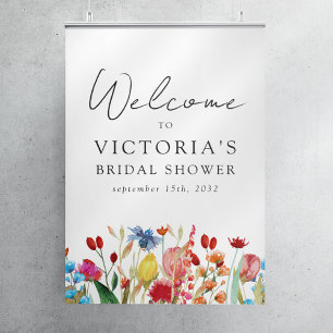 Aquarell-Wildblumen-Hochzeitsdusche-Willkommenssch Poster