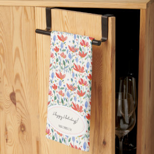Aquarell-Wildblumen in süßem Rot und Blau Geschirrtuch