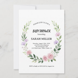 Aquarell-Wildblumen-Kranz-Baby-Party Einladung