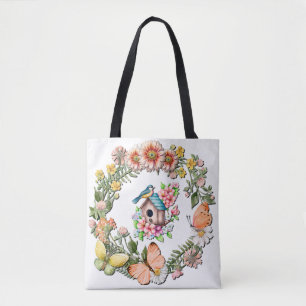 Aquarell-Wildblumen-Kranz mit Schmetterlingen Tasche