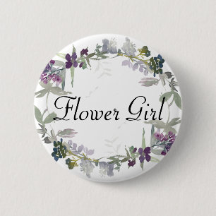 Aquarell Wildblumen Lavendel Blumenmädchen Button