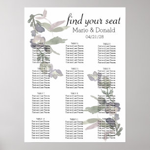 Aquarell-Wildblumen-Lavendel-Sitzordnung Poster