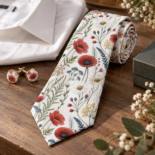 Aquarell-Wildblumen-Mohn-Blumenmuster Krawatte