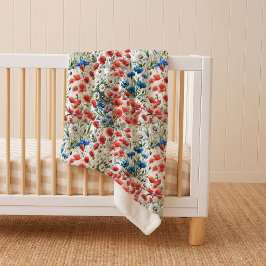 Aquarell-Wildblumen-Mohn-Gänseblümchen-Sherpa-Deck Sherpadecke