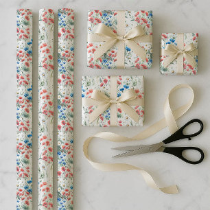 Aquarell-Wildblumen-Mohn-Gänseblümchen-Verpackungs Geschenkpapier Set