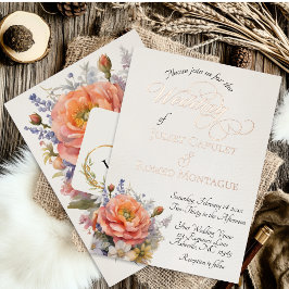 Aquarell-Wildblumen, Monogramm - Creme Folieneinladung