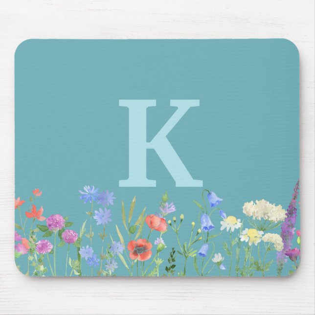 Aquarell-Wildblumen-Monogramm  Mousepad (Vorne)