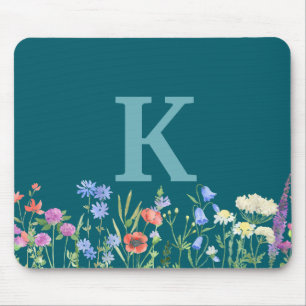 Aquarell-Wildblumen-Monogramm Mousepad