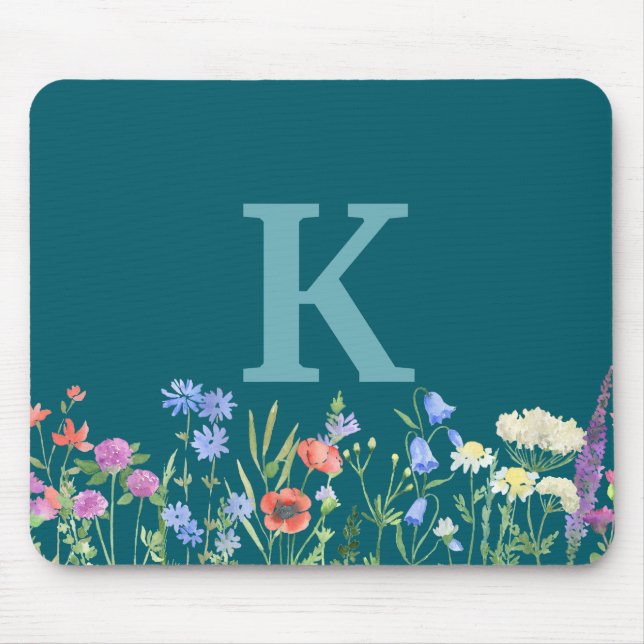 Aquarell-Wildblumen-Monogramm  Mousepad (Vorne)