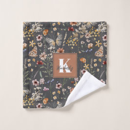 Aquarell-Wildblumen-Monogramm-Name Waschlappen
