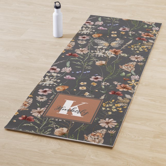 Aquarell-Wildblumen-Monogramm-Name Yogamatte (Beispiel)