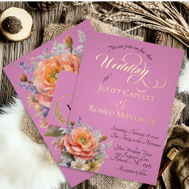 Aquarell-Wildblumen, Monogramm - Rosarot Folieneinladung