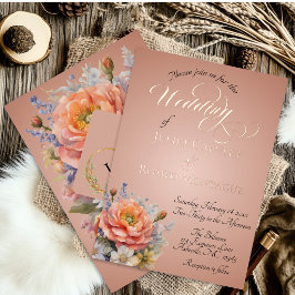 Aquarell-Wildblumen, Monogramm - Roségold Folieneinladung