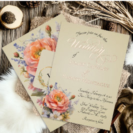 Aquarell-Wildblumen, Monogramm - Weizen Folieneinladung