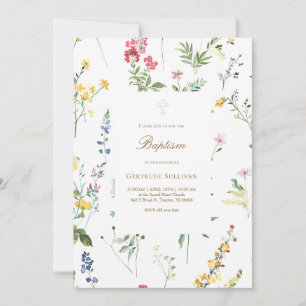 Aquarell-Wildblumen-Muster Taufe Einladung