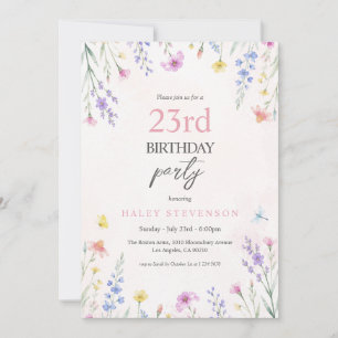 Aquarell-Wildblumen-Pastell-Blumen 23. Geburtstag Einladung