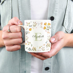 Aquarell-Wildblumen personalisierte Kaffeetasse