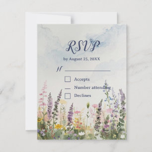 Aquarell-Wildblumen-QR-Code   Rustikal Boho RSVP Karte