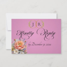 Aquarell-Wildblumen - Rosa Pink RSVP Karte