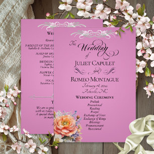 Aquarell-Wildblumen - Rosarote Hochzeit Programm