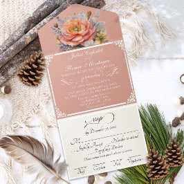 Aquarell-Wildblumen - Rosen-Gold All-in-One-Einladung