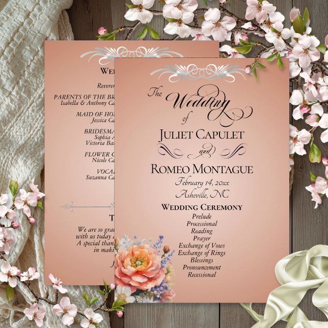 Aquarell-Wildblumen - Rosen-Gold-Hochzeit Programm (Von Creator hochgeladen)