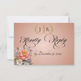 Aquarell-Wildblumen - Rosen-Gold RSVP Karte