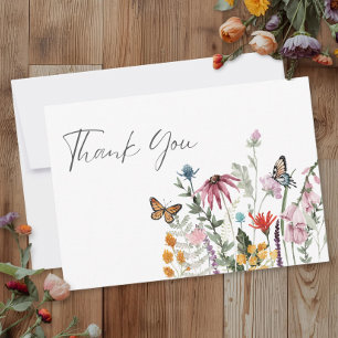 Aquarell-Wildblumen-Schmetterling Moderne Hochzeit Dankeskarte