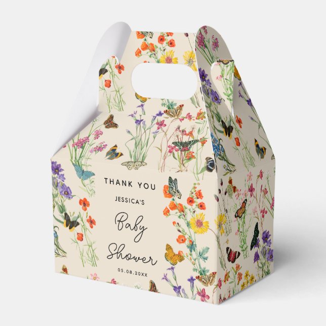 Aquarell Wildblumen Schmetterlinge Kinderdusche Geschenkschachtel (Vorderseite)