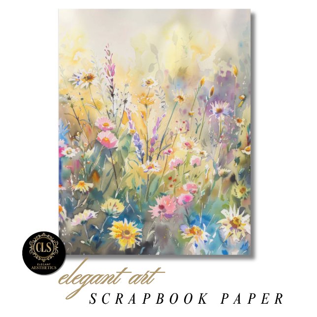 Aquarell-Wildblumen-Schrappbuchpapier (Scrapbook Paper with Pastel Watercolor Wildflower Art Design)