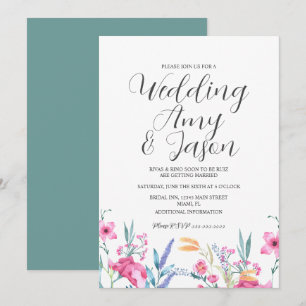Aquarell-Wildblumen-Stille-Grün-Hochzeit Einladung