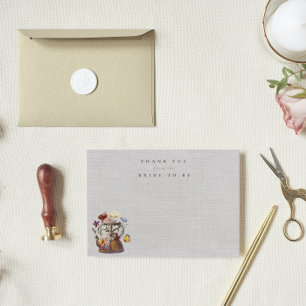 Aquarell-Wildblumen-Teeparty-Brautjunggesellinnena Dankeskarte