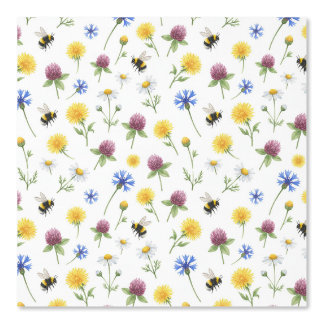 Aquarell-Wildblumen und Honigbienen Tapete