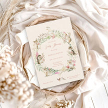 Aquarell-Wildblumen-Waldtiere-Baby-Party