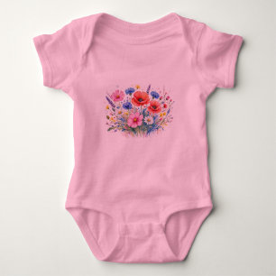 Aquarell-Wildblumen-Wiesen-Sträußchen-Blumenkunst Baby Strampler