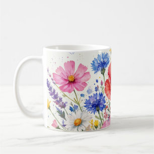 Aquarell-Wildblumen-Wiesen-Sträußchen-Blumenkunst Kaffeetasse