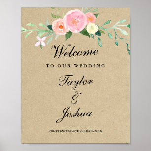 Aquarell-Wildblumen-Willkommens-Hochzeitsschild Poster